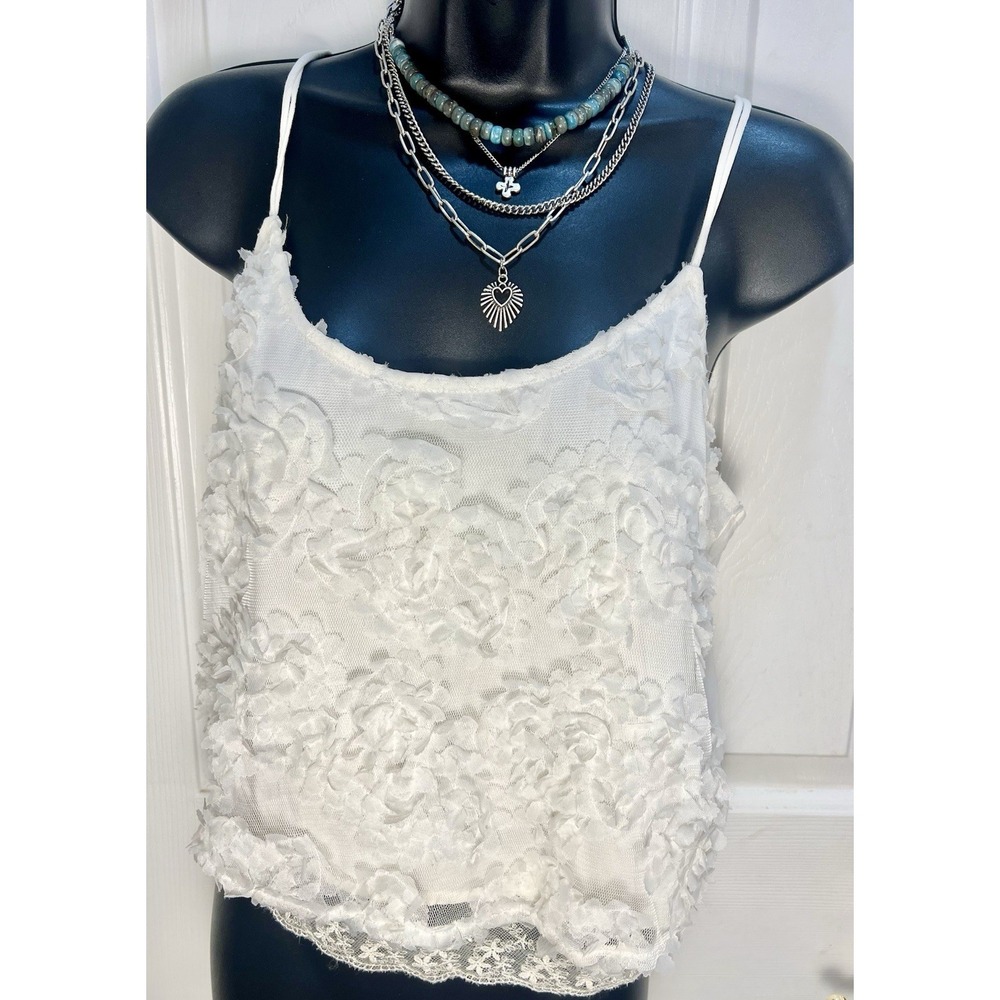 Abercrombie Fitch Y2K Cami Top XS Women White Sheer Layer Floral 3D Flowers